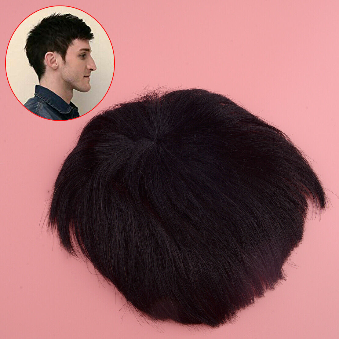 Invisible Men Short Black Hair Toupee Clip-On Hair Wigs Hairpiece