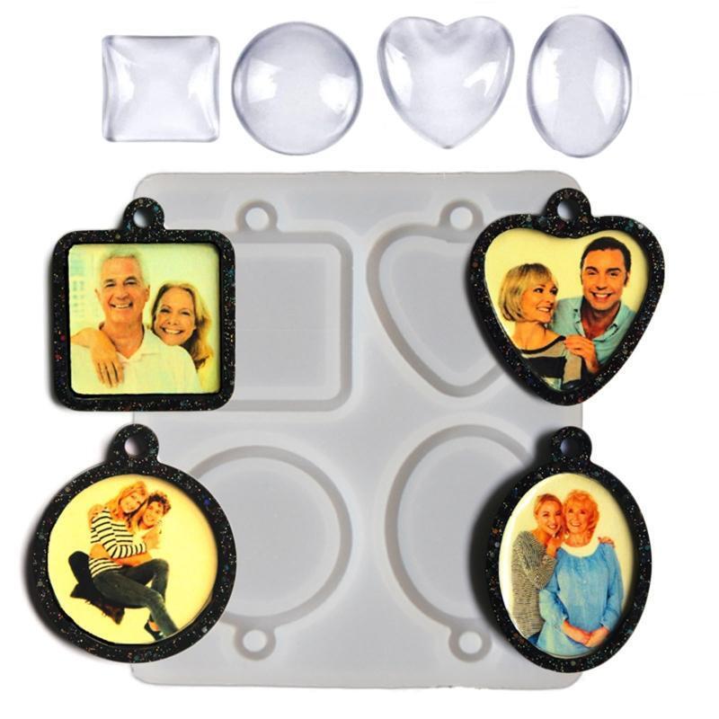 Silicone Pendant Tray Glass Cabochon Set for Photo Necklace Jewelry Making DIY