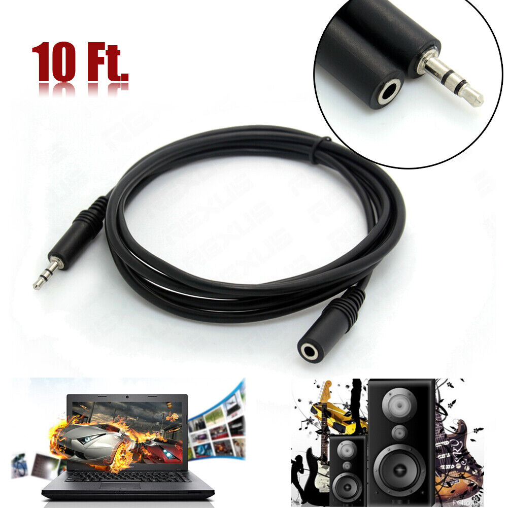 10ft 3.5mm 1/8 Stereo Audio Aux Headphone Cable Extension Cord Male to Fem