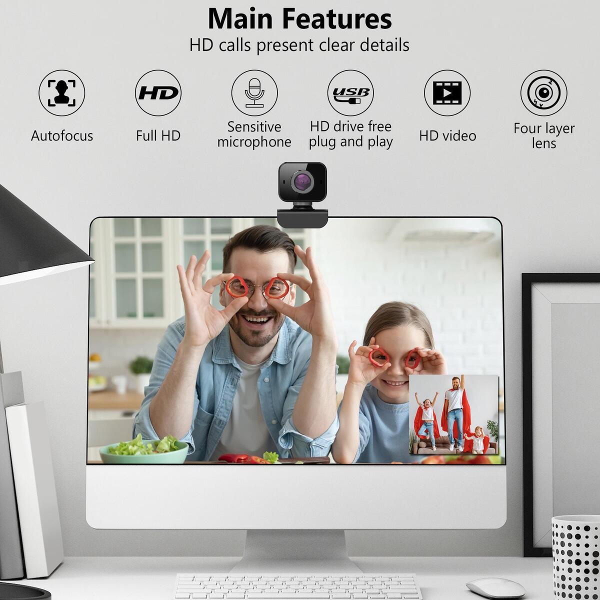 Portable 1080P Full HD USB Webcam Cameras for Conference Live Streaming Home