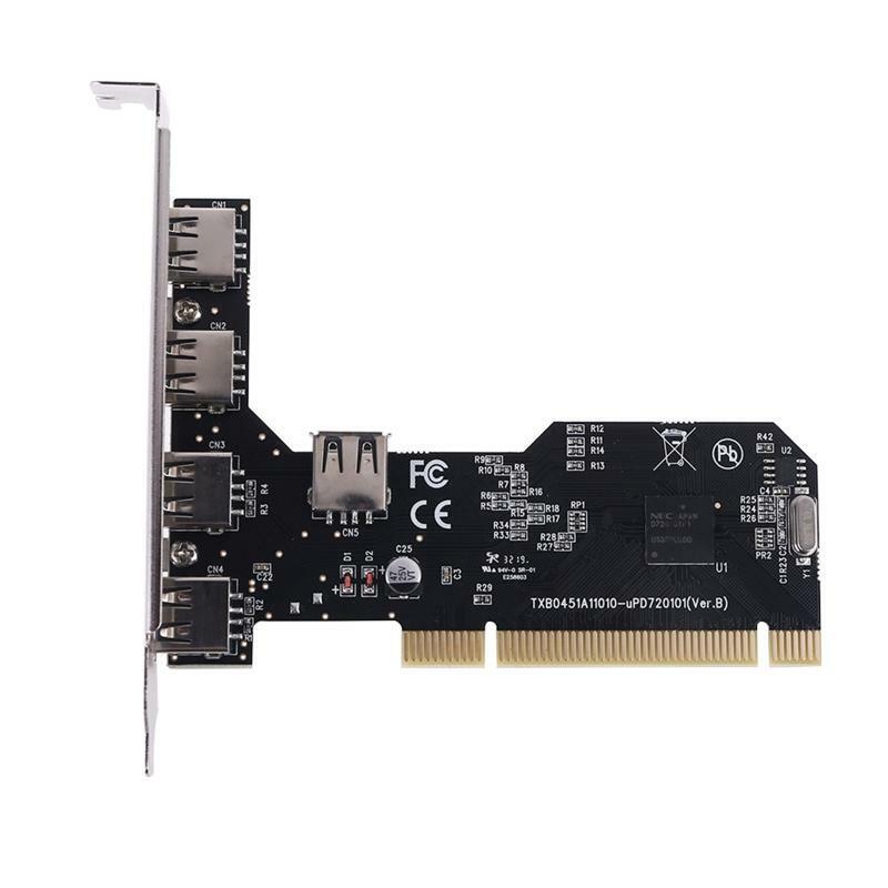 5 Port USB2.0 PCI Hub Controller Expansion Card 480Mbps Desktop Converter Driver