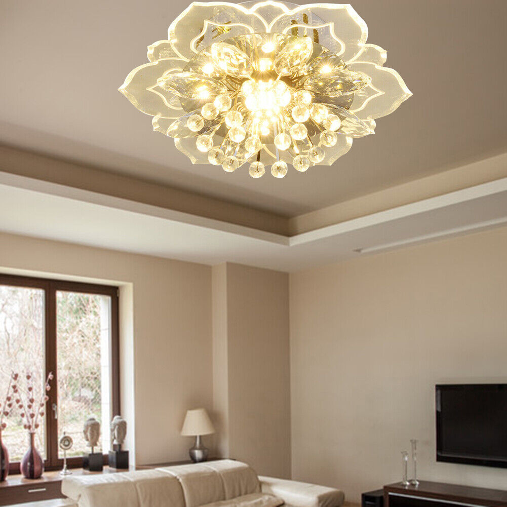 Modern LED Flower Crystal Ceiling Chandelier 9W Decor Lamp (Warm White)