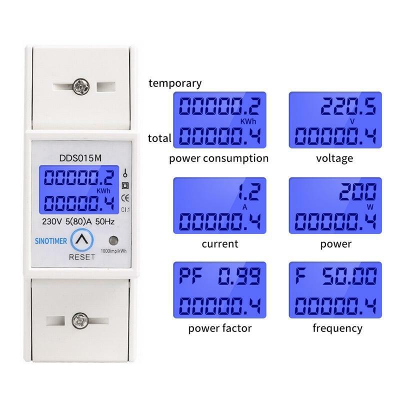 DDS015M 230V Power Watt Meter w Reset Voltage Ampere Electric Consumption 5(80A)