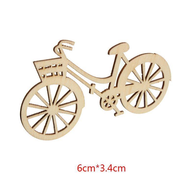 10pcs Wooden Bicycle Bike Cutout Veneers Slices DIY Crafting Ornament Theme Home