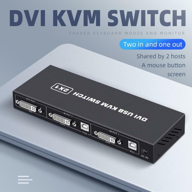 USB Switch Selector DVI KVM Switcher Box Hub Adapter 1 Port Out 2 In Splitter