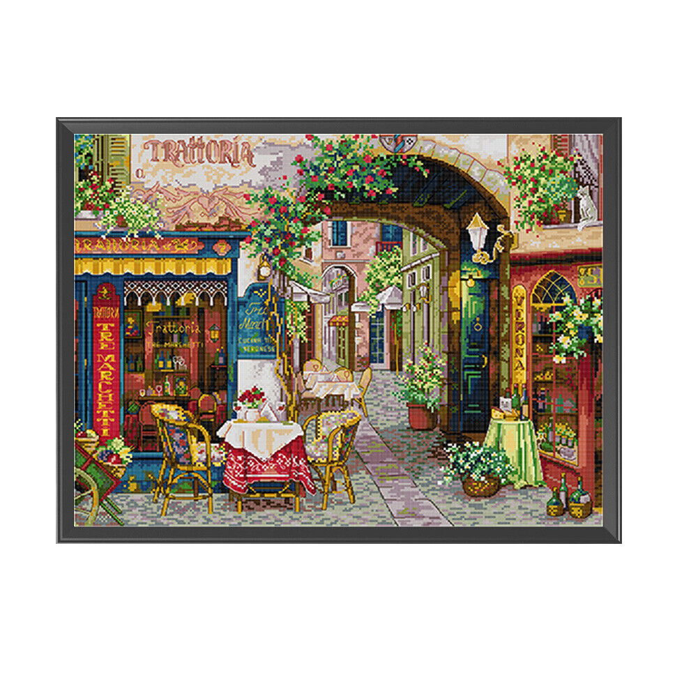 Stamped Full Embroidery 11CT DIY Verona Cafe Cross Stitch Canvas Kit Craft