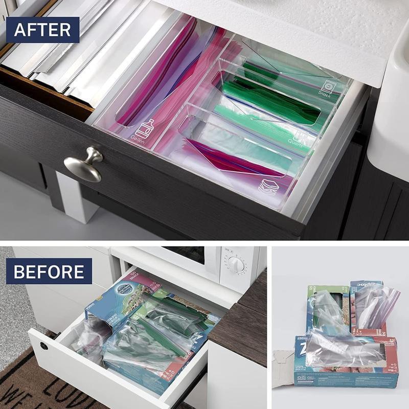 Bag Storage Organizer Box Bag Dispenser Holder for Gallon Quart Snack Bags