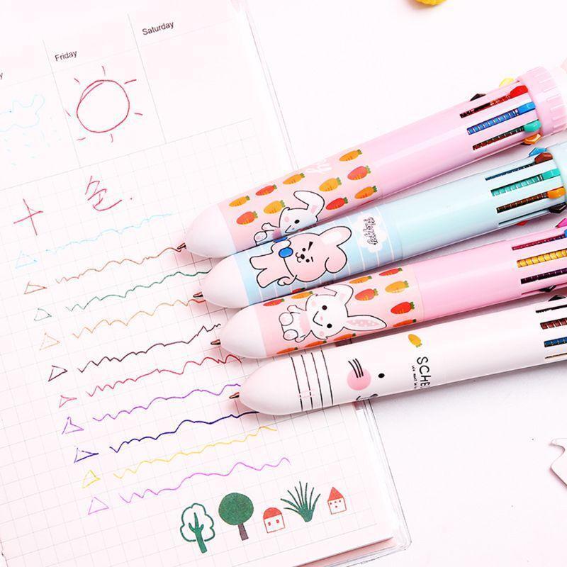 10 Color 0.5mm Cute Cartoon Rabbit Ballpoint Pen Press School  Office Supplies