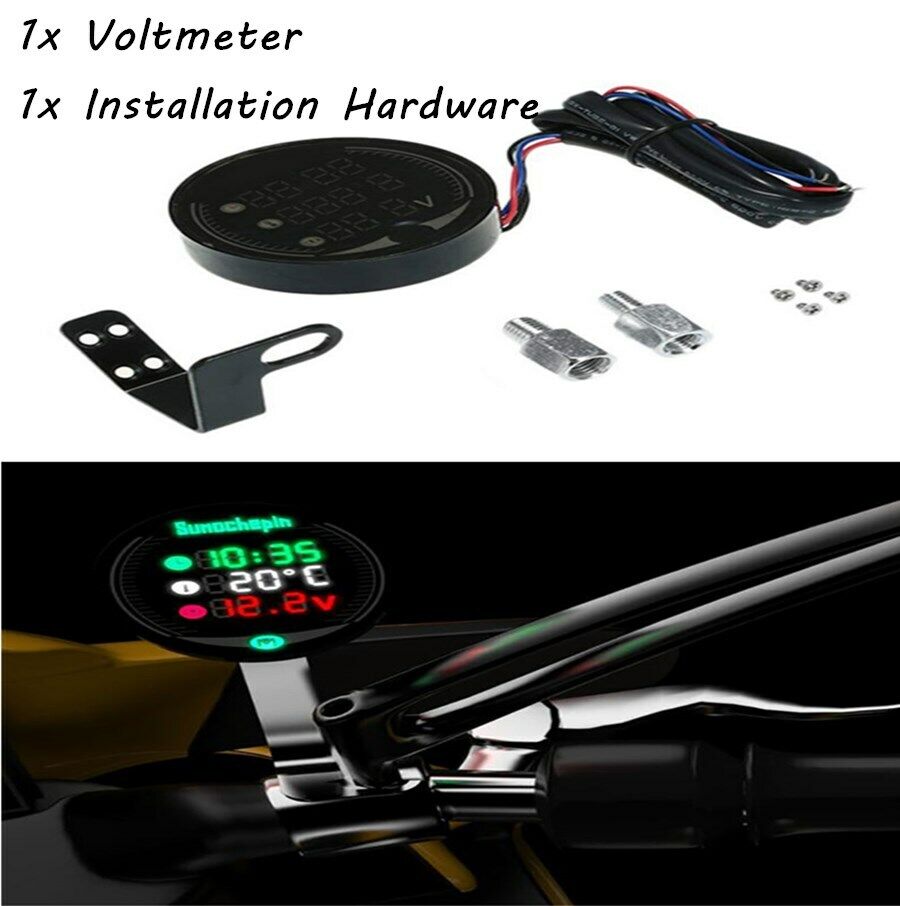 Voltmeter Gauge Display Table LED Volt Meter Clock Black USB Charger In Moto