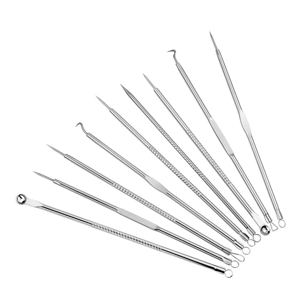 9pcs Stainless Steel Blackhead Comedones Acne Blemish Extractor Remover