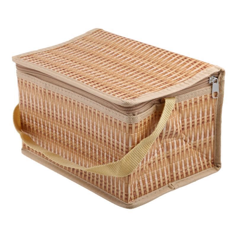 Portable Rattan-like Thickened Insulated Lunch Bag Large Capacity Warm Cooler