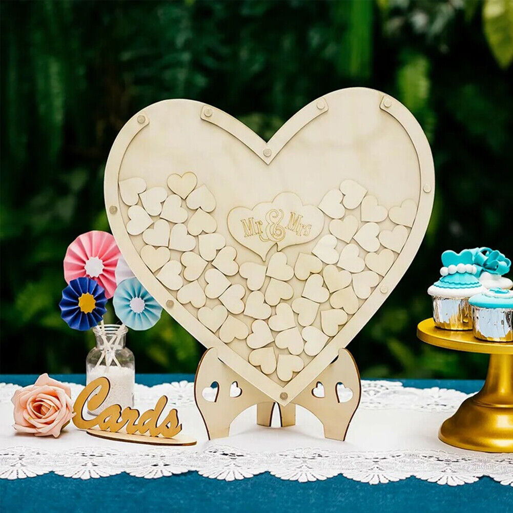 Heart Shaped Wedding Guest Book Rustic Wooden Baby Showers Party Guestbook