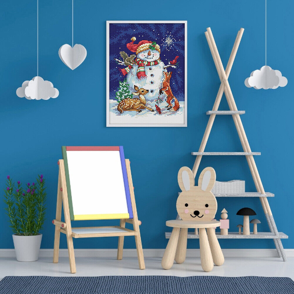 Midnight Snowman Full Cross Stitch 11CT Counted DIY Needlework Home Decor