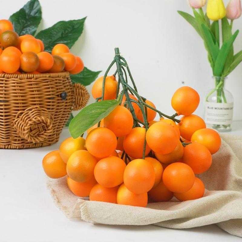 43X/ Clusters Kumquat Tangerine with Green Leaves Flower Arrangement Props