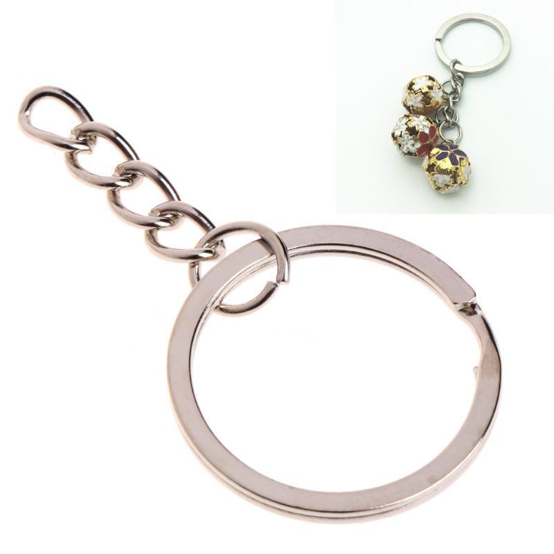 50x Split Key Ring with Chain Stainless Steel Keychain Portable Brief Hoop Gift