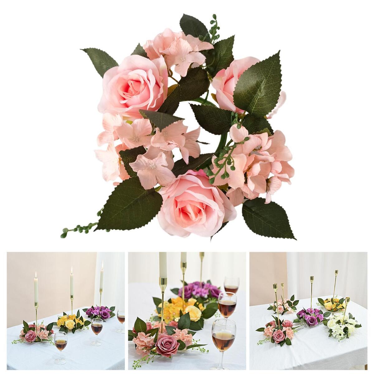4pcs 7.87in Candle Rings Wreath Decor Flower Garland Halloween Farmhouse