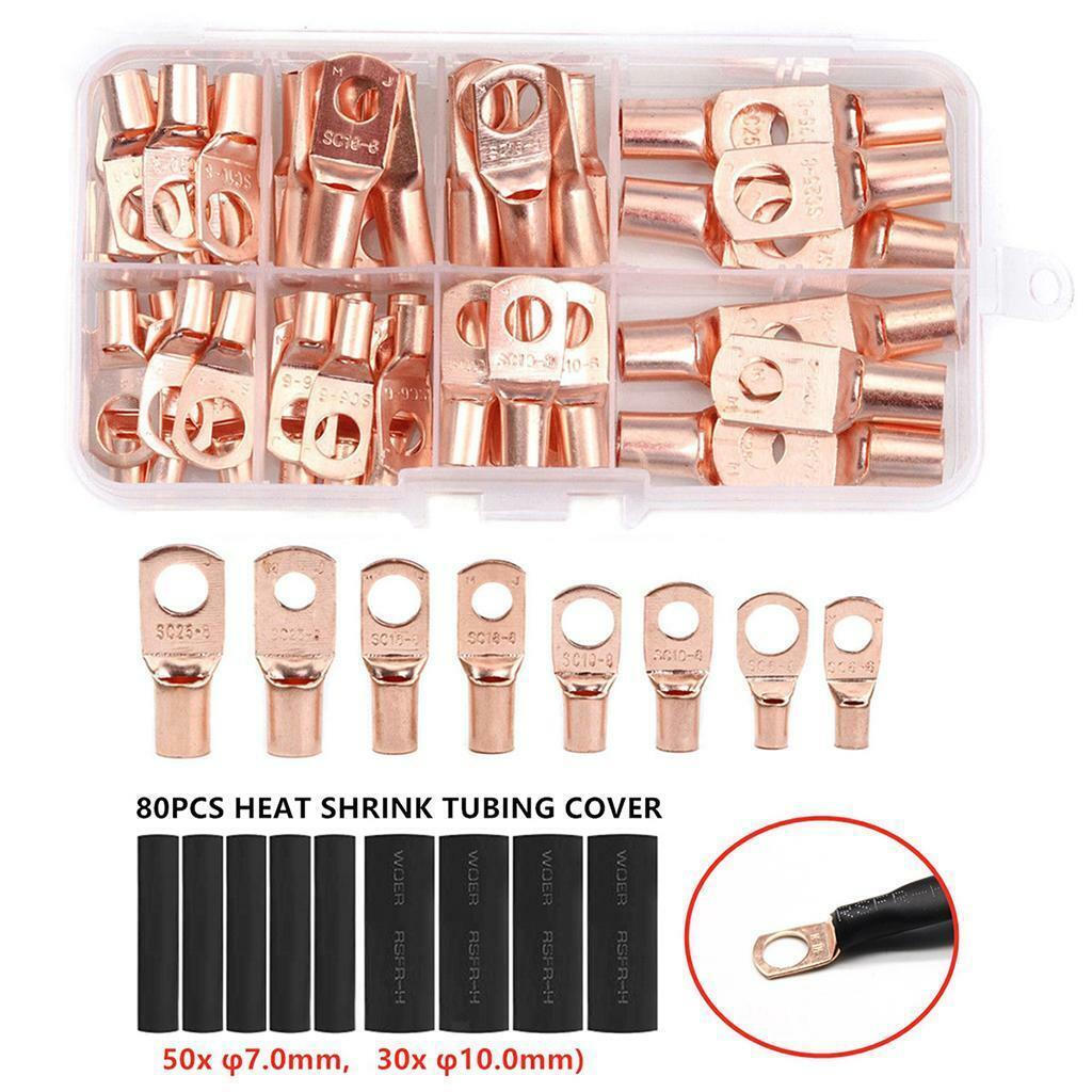 140pcs Assorted Wire Lugs Battery Cable Copper Eyelets Terminals