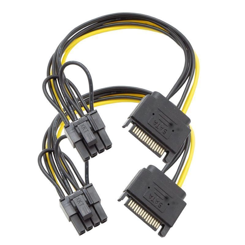 2PCS 20cm Sata to 8-pin PCIe Graphics Card Power Cable Sata 15pin to 8pin PCI-e