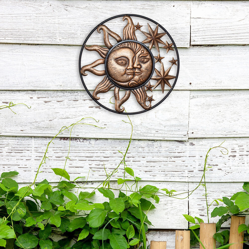 Wrought Iron Sun Moon Wall Art Sculpture Living Room Home Garden Decoration