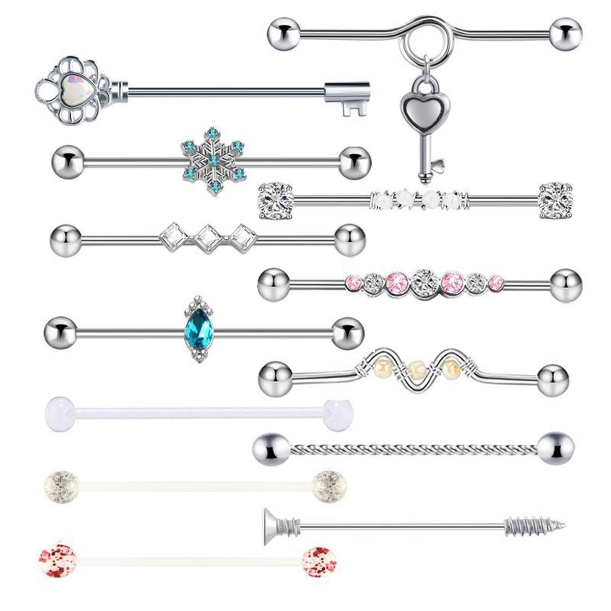 13Pcs Industrial Barbell Earrings Piercing Jewelry Industrial Piercing Bar
