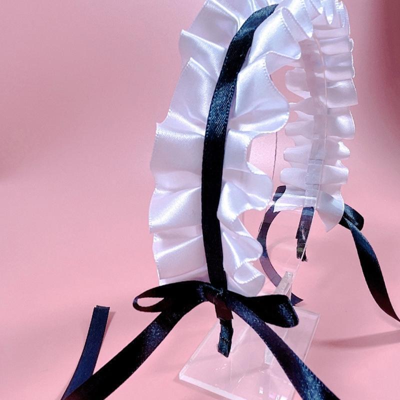 Lolita Pleated Laces Hair Hoop Women Elegant Bowknot Shape Headband for Cos Maid