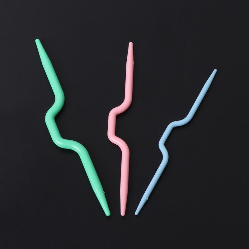 3pcs Plastic Twist Curved Needles Scarf Sweater Knitting DIY Weaving Tool Craft