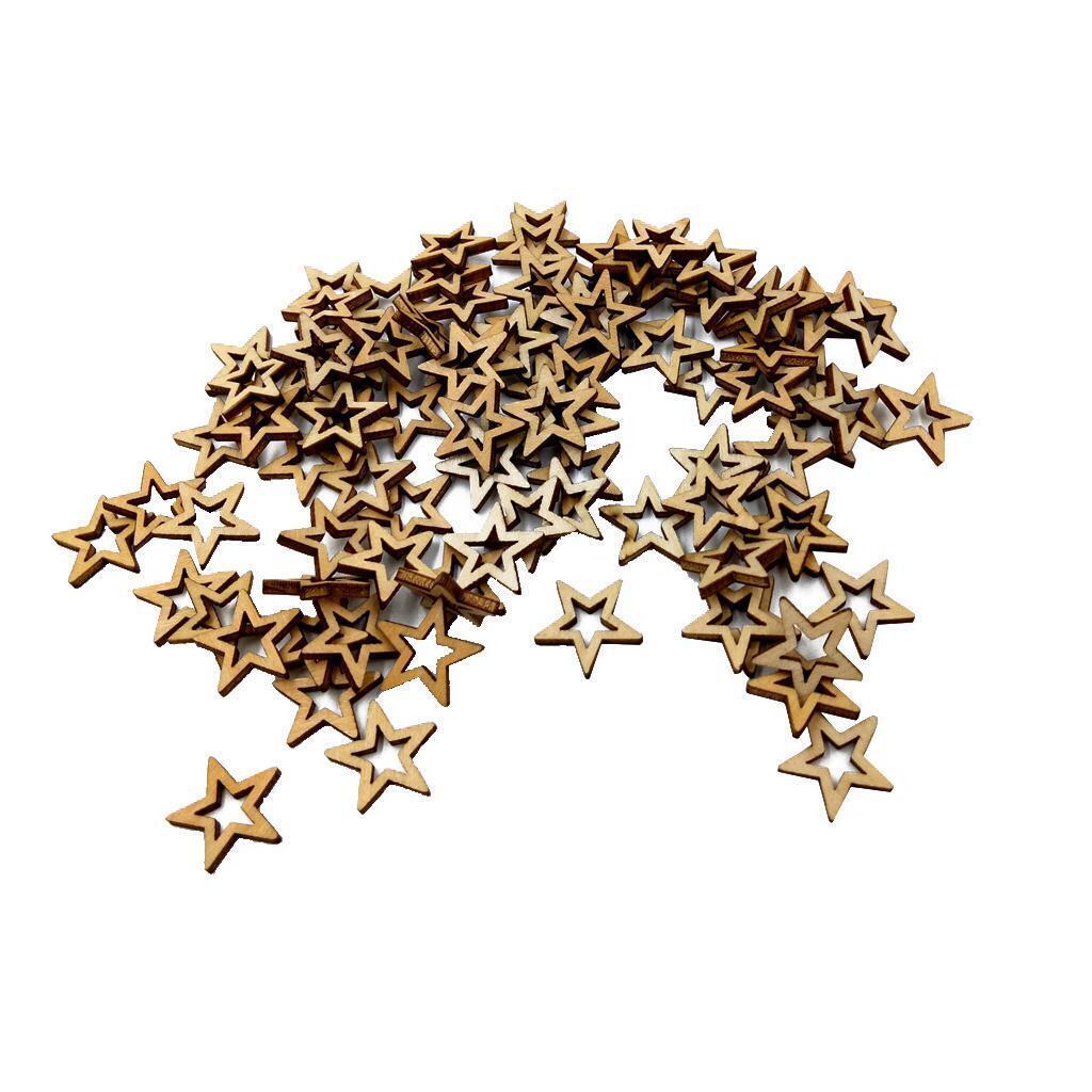 100 Pieces Unfinished Hollow Star Shape Wooden Embellishments 20mm
