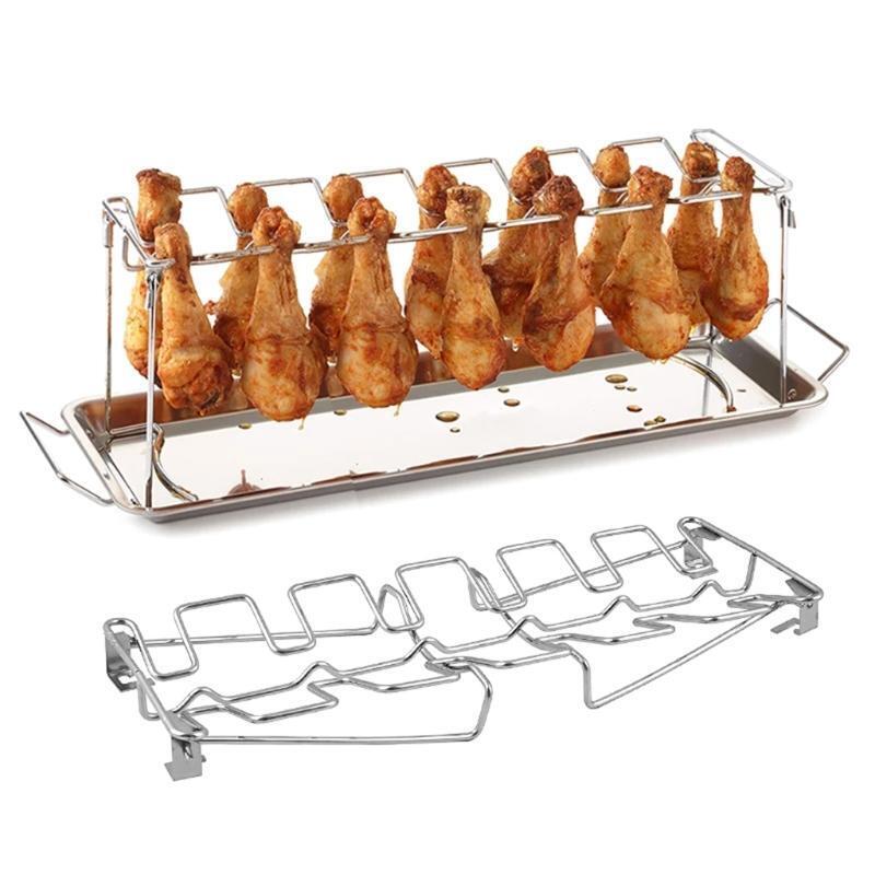 BBQ Chicken Leg Wing Grill Rack 14 Slots Chicken Leg Roaster Stainless Steel