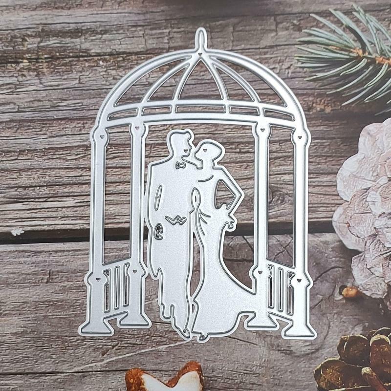 Wedding Dress Couple with Pavilion Metal Cutting Dies Stencil DIY Card Template