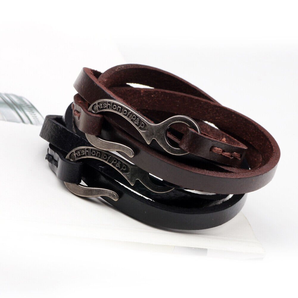 Men Women Wrap Braided Wristband Cuff Punk Leather Bracelet Bangle (Brown)