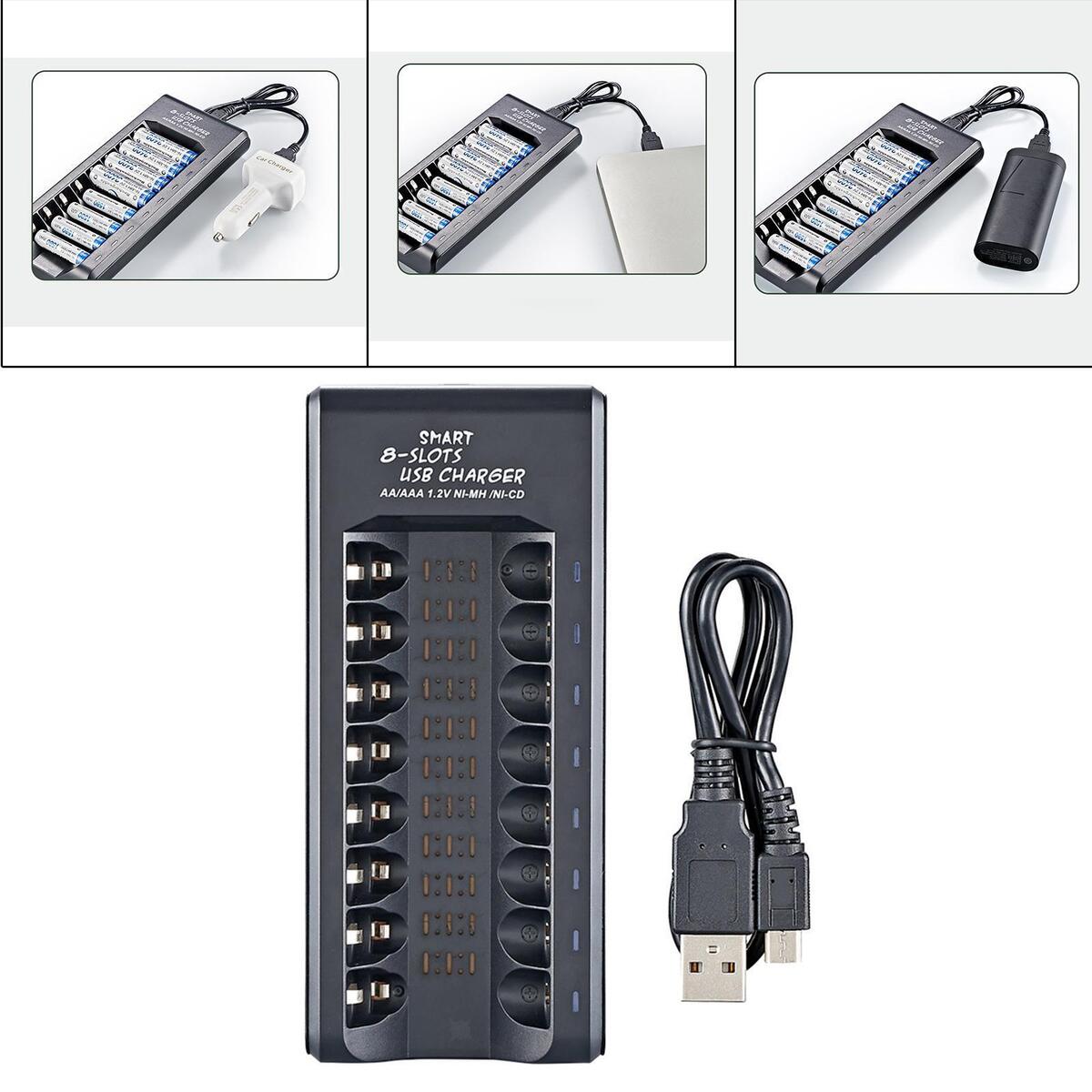 Smart 8 Slots 1.2V AA/AAA Battery Rechargeable USB Charger Multi-Protection