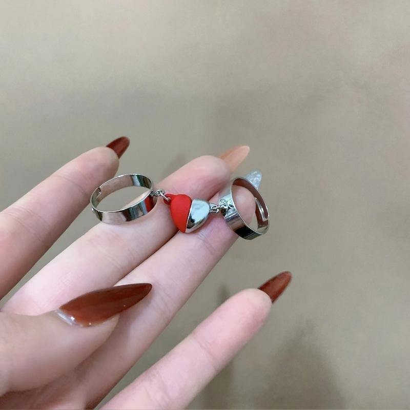 2 Pcs Hip-hop Punk Ins Nightclub Style Sweet and Cool Heart-to-heart Open Ring
