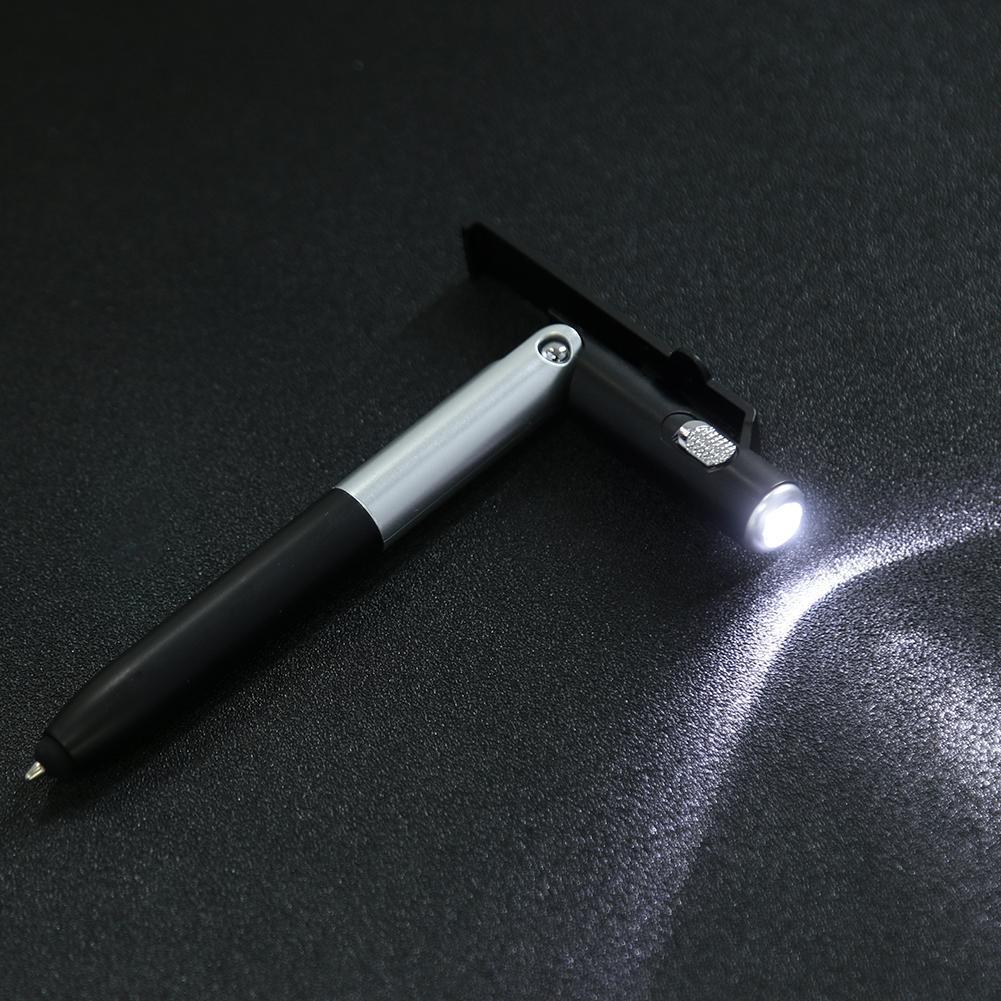 Multifunctional Ballpoint Pen Folding LED Light Phone Holder Pen (Black