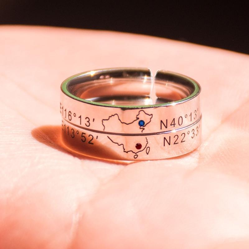 Map Digital Long Distance Ring Fashion Design Sense Creative Temperament Ring