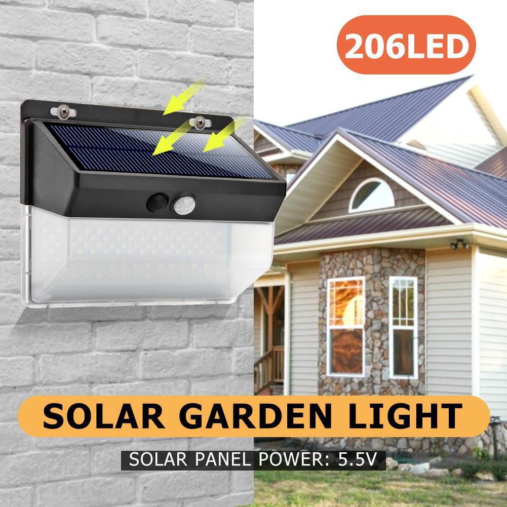 206LED Solar Motion Sensor Wall Light Outdoor Waterproof Garden Street Lamp
