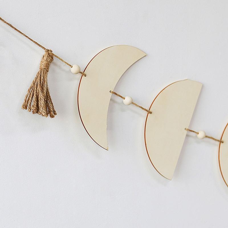 Boho Moon Star Wood Chip Pendant Bohemian Mural Decoration Tassel Bedroom Gift