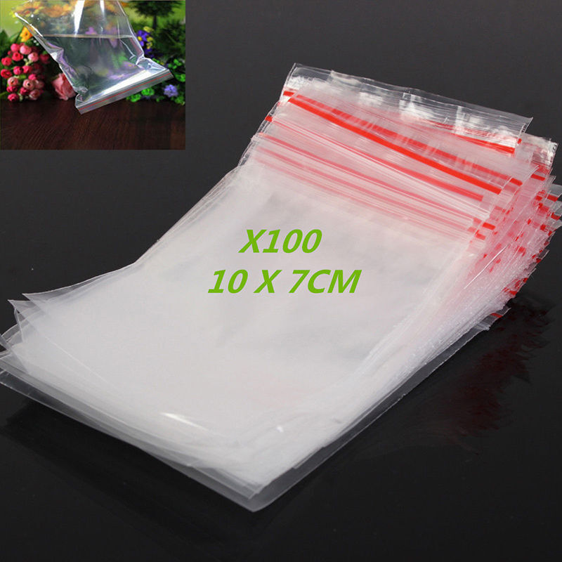 100PCS 10X7cm Resealable Zip Lock Plastic Bags Reseal Clear Clip