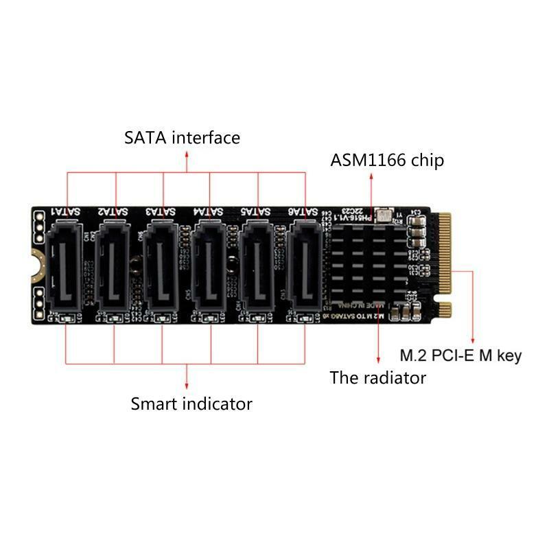 Pcie X2 M.2 Key M to 6-Port Sata 3.0 Adapter Card Ngff Nvme Sata 3.0 Converter