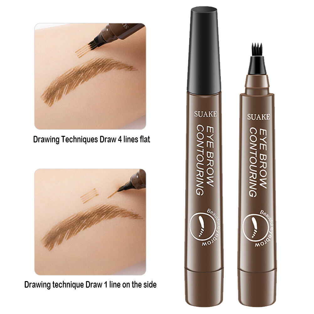 SUAKE Waterproof Eyebrow Pen 4-Fork Tip Eye Brow Pencil Brown (Dark Brown)
