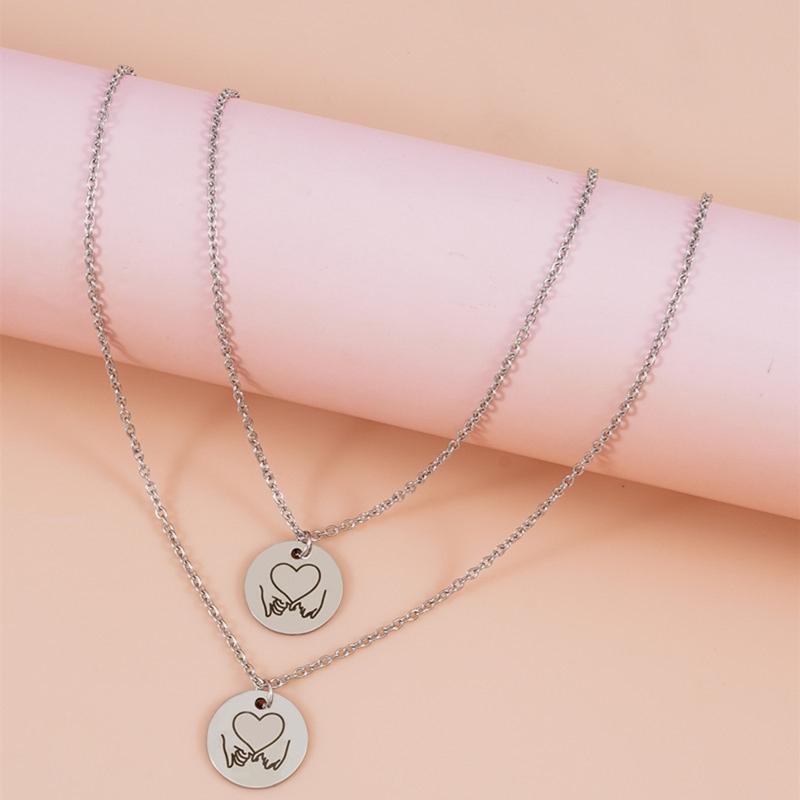 Korean Version Love Hook Round Card Couple Necklace Ins Cold Wind Simple Chain