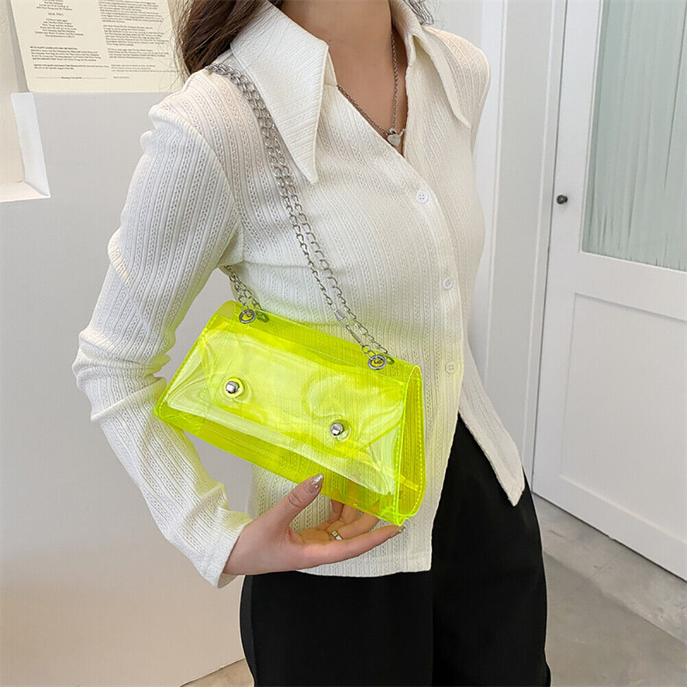 Candy Color Crossbody Bag Shoulder Women Chain PVC Jelly Purses (Yellow)