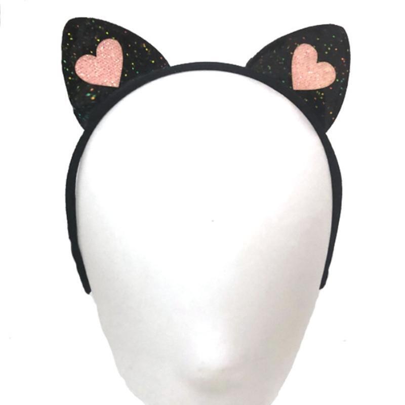 Novelty Headband Heart Pattern Kitten Ear Shape Hairhoop for Women Hair Hoop