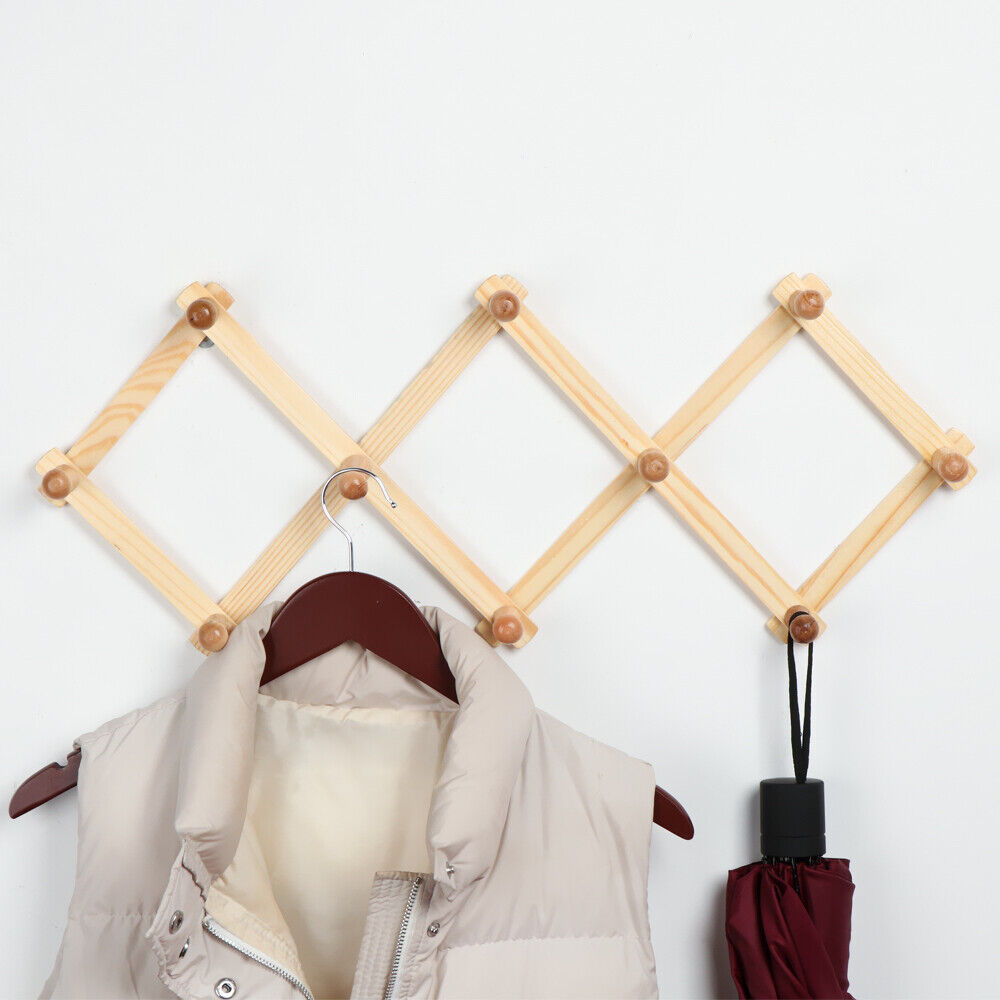 Sundries Bag Expandable Clothes Hanger Coat Hooks Hat Closet Hook Natural Wood