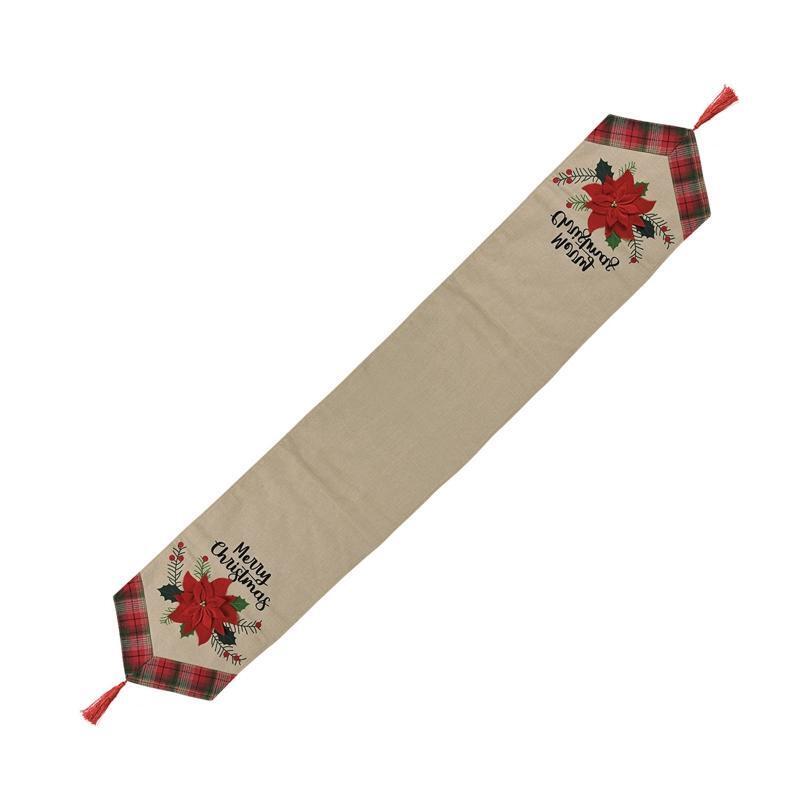 Merry Christmas Table Runner  Red Flower Indoor Outdoor Home Party Decoration