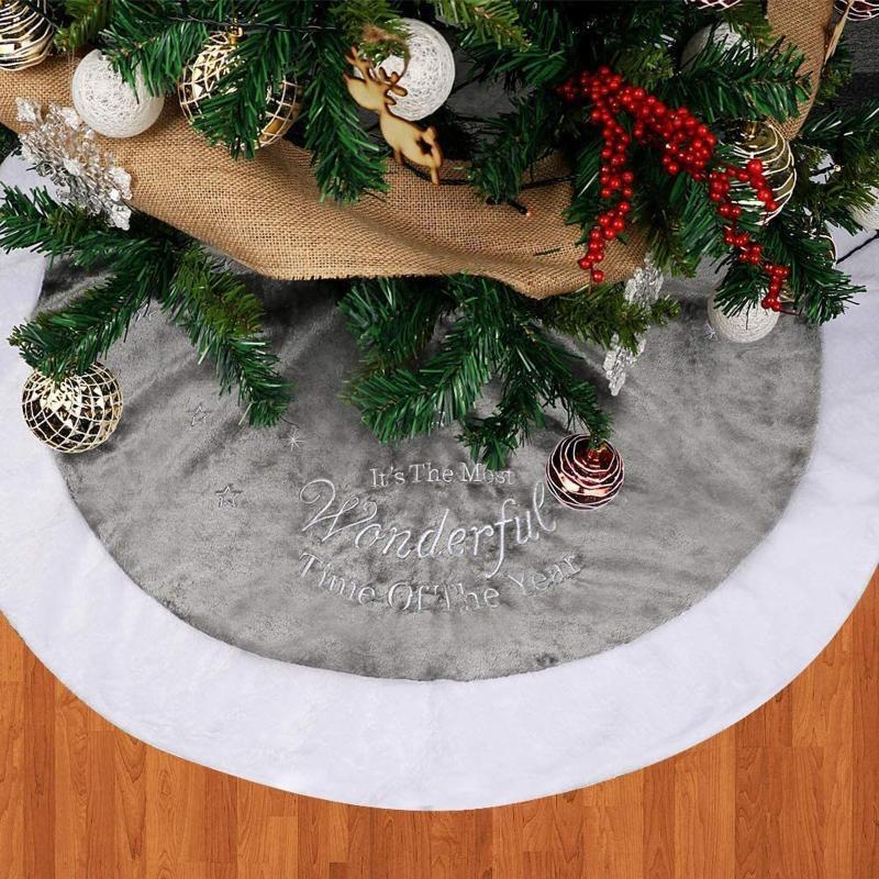 35inch Plush Embroidered Christmas Tree Skirt Decorations for School Festivals