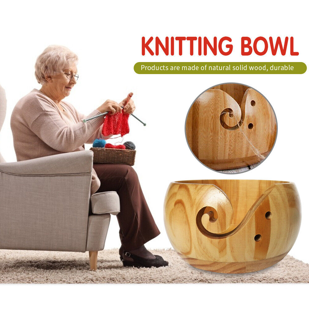 Wooden Yarn Bowl Handmade Knitting Wool Storage Crocheted Organizer (A)