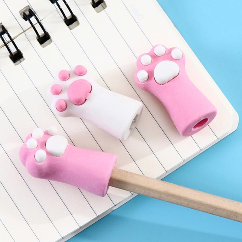 Set of 3Pcs Cartoon Kitten Paw Eraser Decorative Pen Caps Easy Erasing Non-toxic