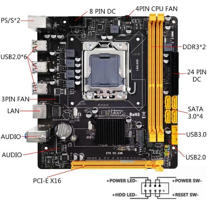 X79 Motherboard PCI-E 16X DDR3x2 Memory NVME M.2 Support LGA 1356 Xeon E5 2420