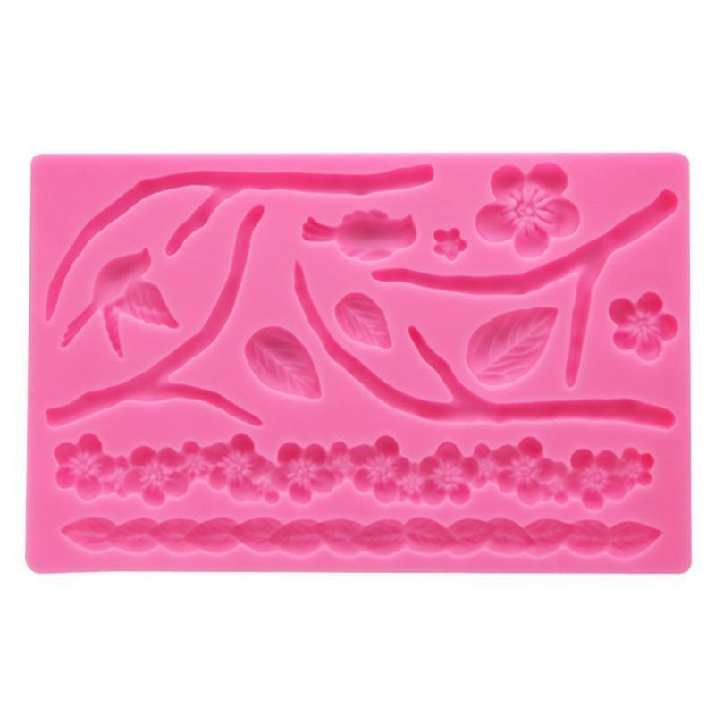 Creative Branch Leaf Bird Flower Fondant Silicone Mold Pastry Chocolate Mold