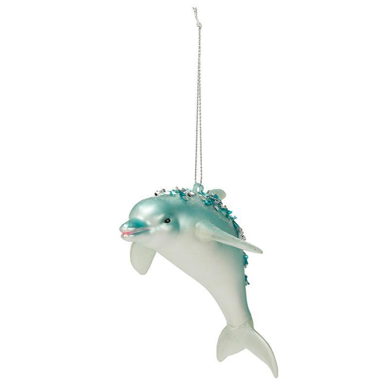 Christmas Tree Ornament Cute Glittered Glass Jeweled Dolphin Hanging Pendant